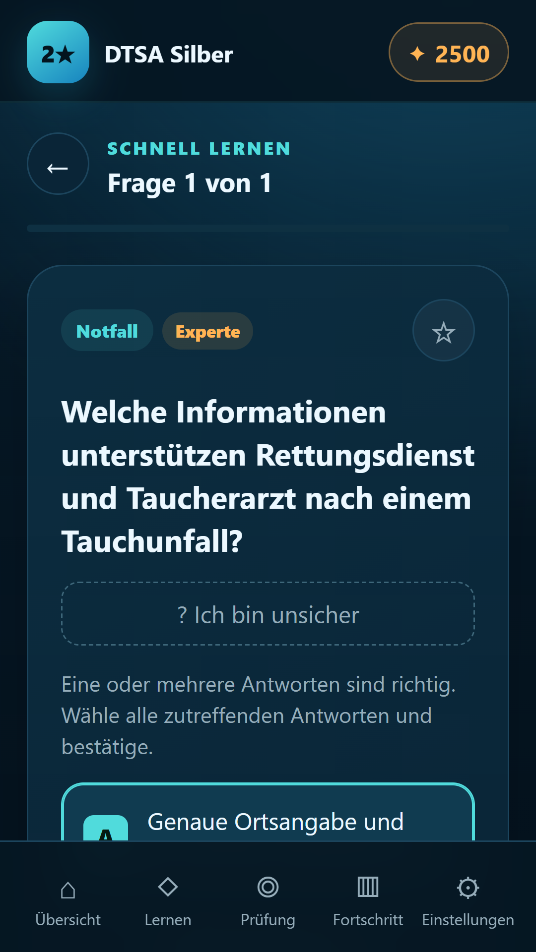 Expertenstufe — DTSA/CMAS 2** Silver