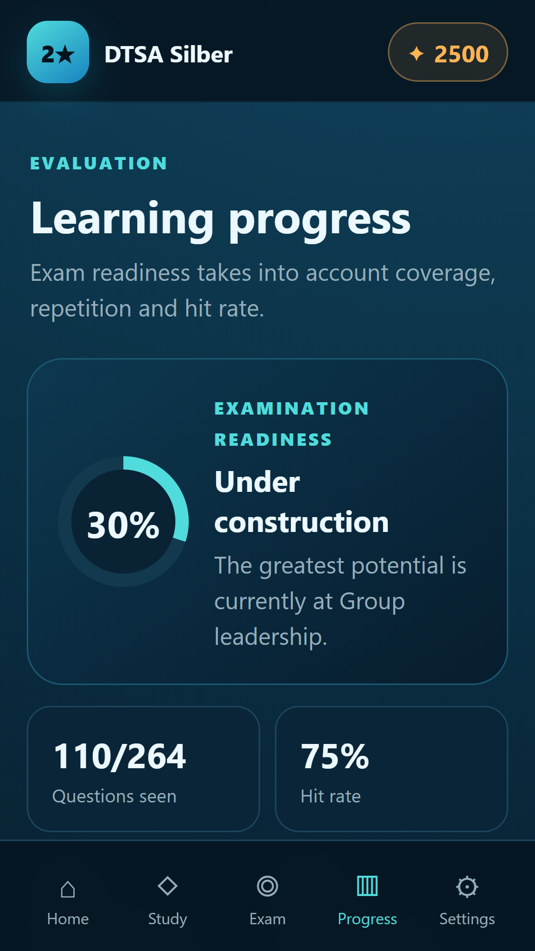 Learning progress — DTSA/CMAS 2** Silver
