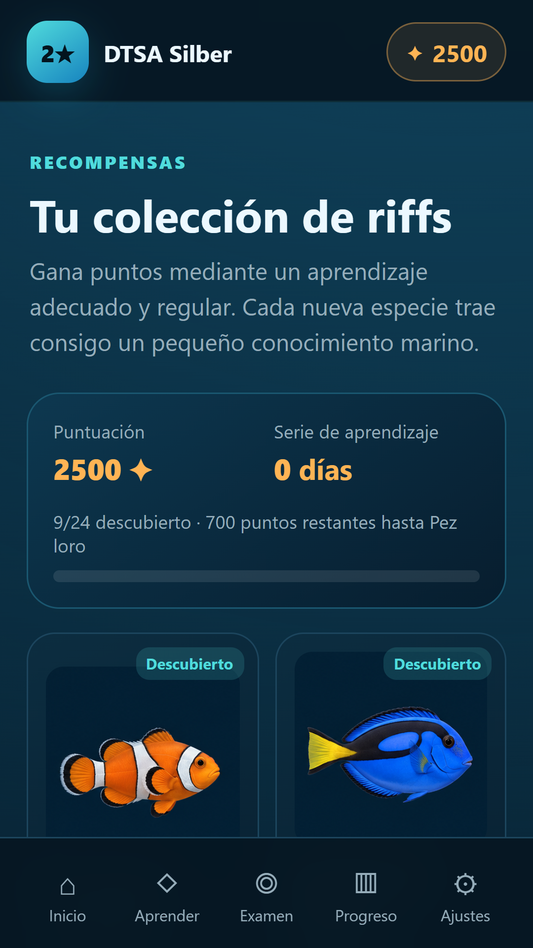 Colección del arrecife — DTSA/CMAS 2** Plata
