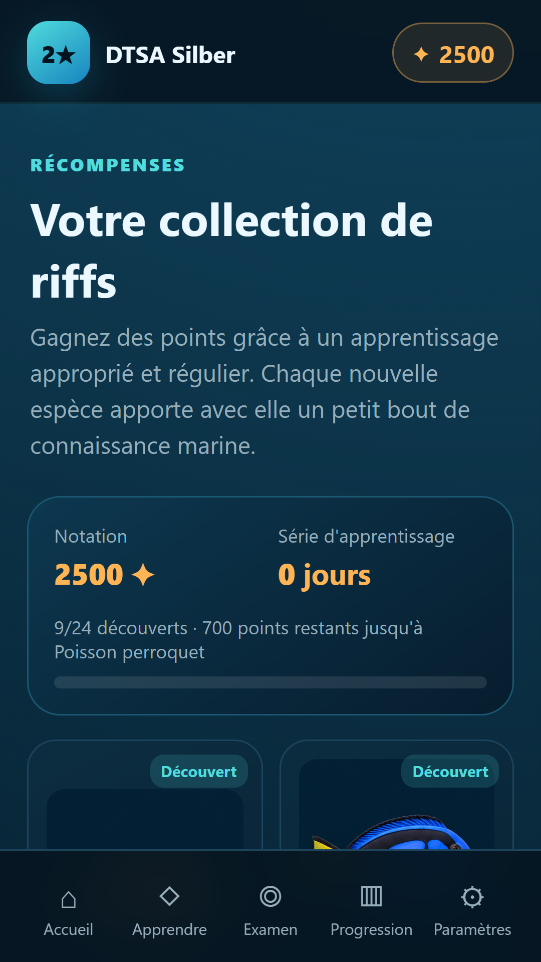 Collection du récif — DTSA/CMAS 2** Argent