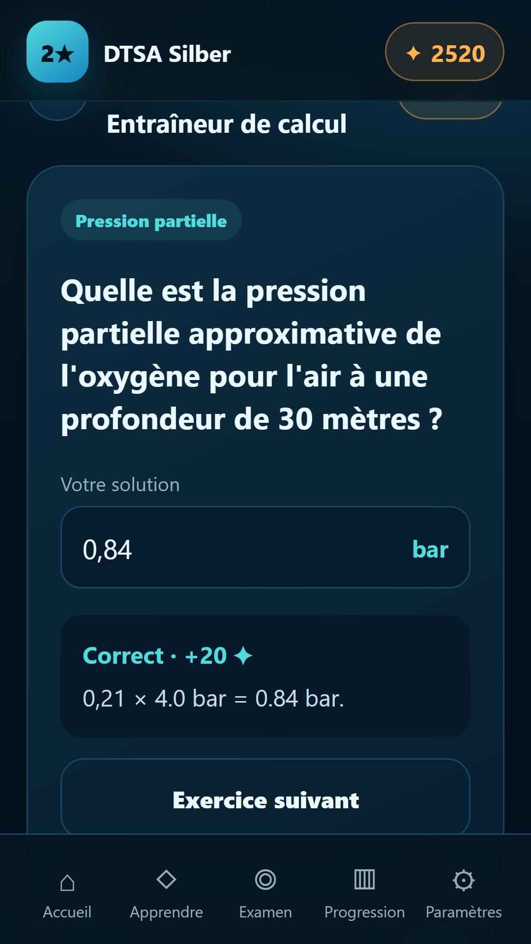 Exercices de calcul — DTSA/CMAS 2** Argent